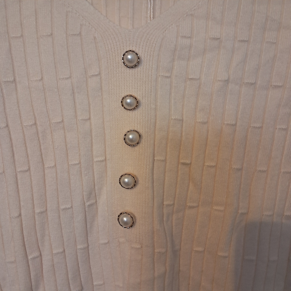 Yuna Cream Sweater with Pearl Button Detail - Picture 2 of 9